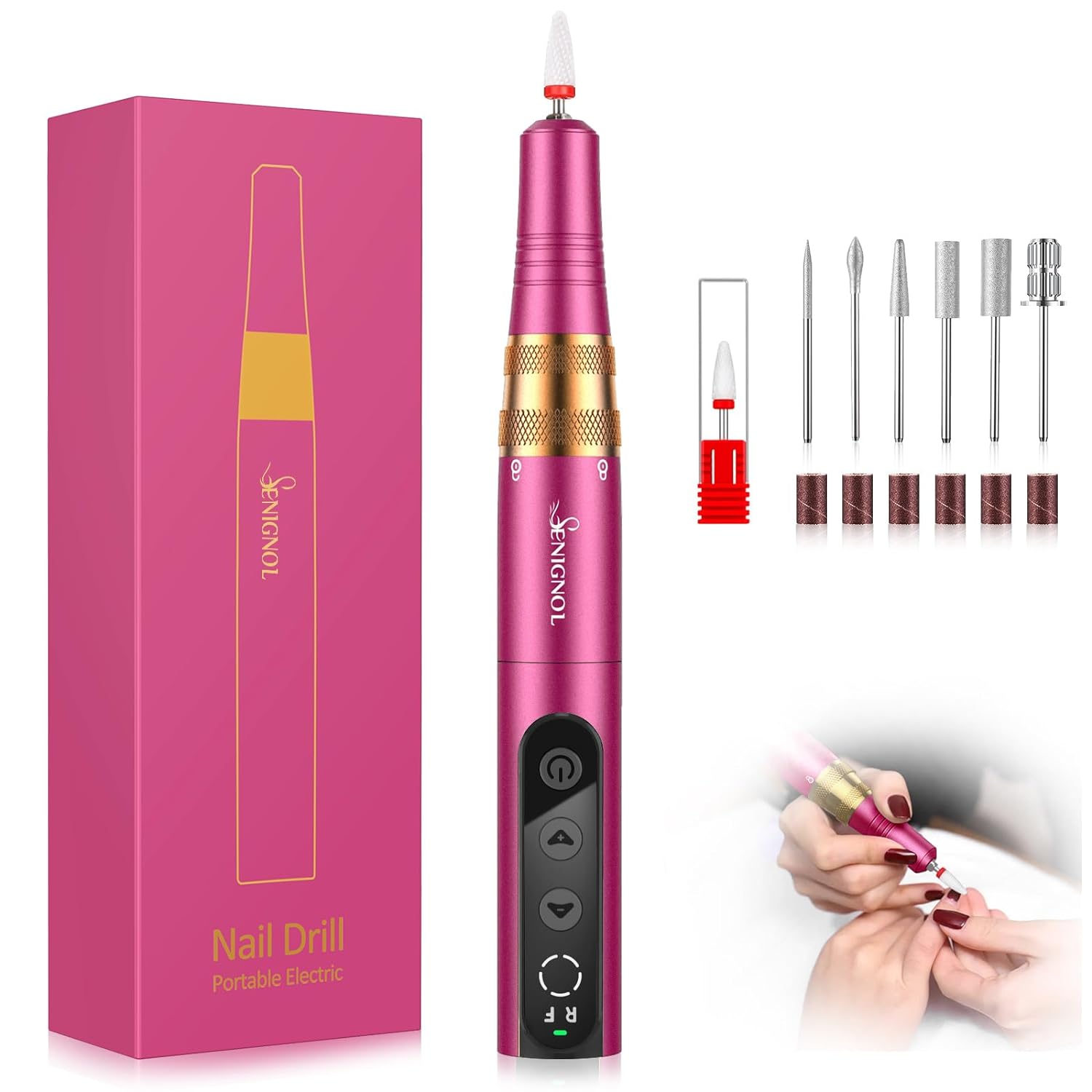 35000RPM Cordless Nail Drill, Electric Efile Nail Machine File Kit with Bits, Electric Nail File for Acrylic Gel Dip Powder Nails Portable Nail Drill Machine Kit for Manicure Pedicure, Red