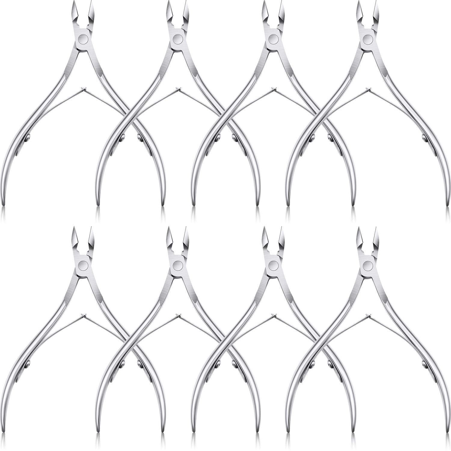 8 Pieces Cuticle Nippers Stainless Steel Cuticle Trimmer Pointed Blade Cuticle Cutter Clipper Dead Skin Remover Scissors Manicure Tools for Fingernails and Toenails (Silver)