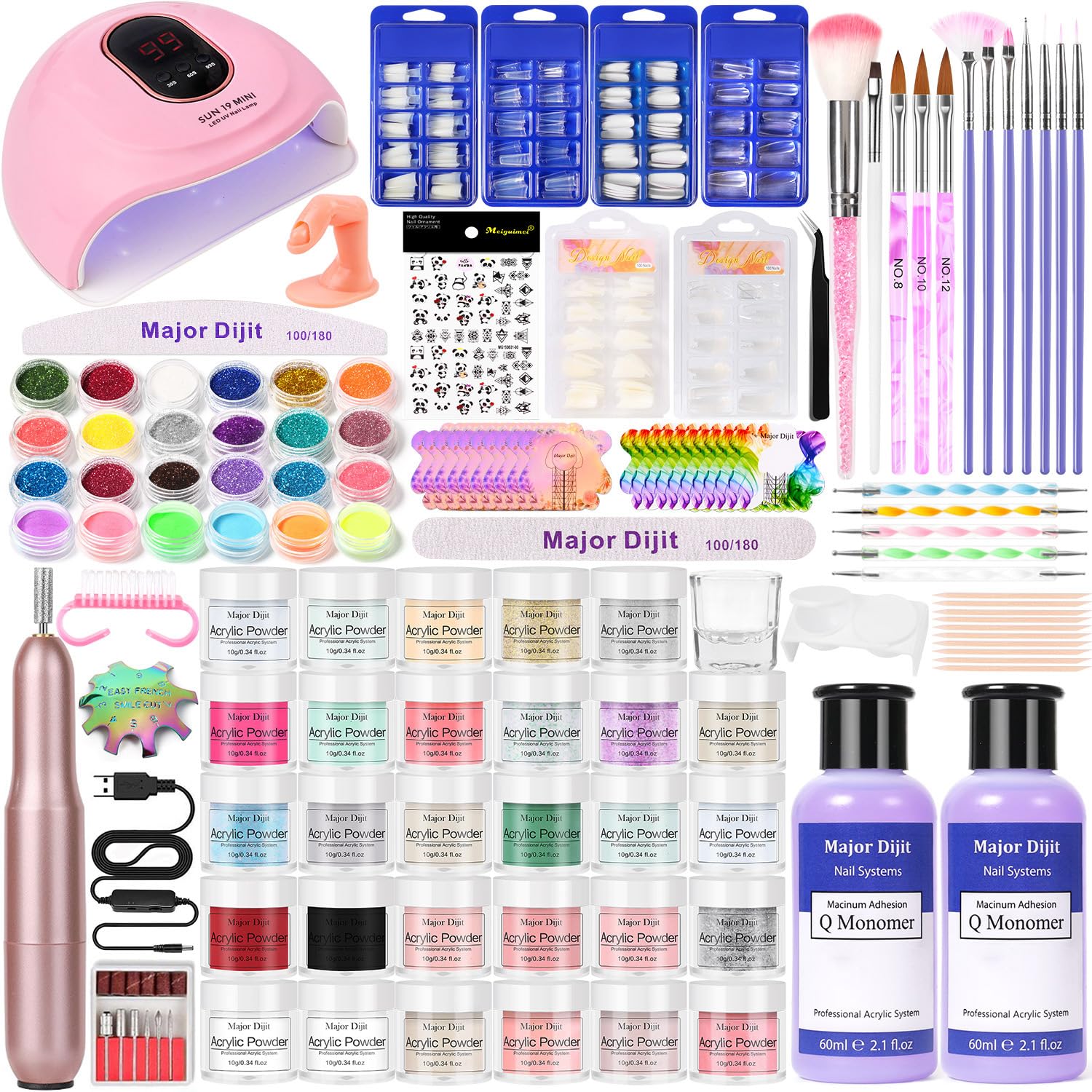 Acrylic Nail Kit, 29 Colors Acrylic Powder with 2*60ml Acrylic Liquid Electric Nail Drill for Gel Nails with 36W UV Lamp for Gel Nails Set, DIY Nail Art Tool Complete Starter Kit